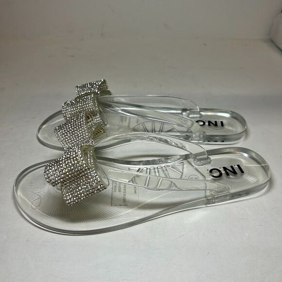 INC Womens 6 M Clear Bling Bow Jelly Thong Flat Flip Flop Sandals NIB JN0 - Picture 2 of 4